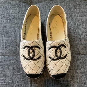 AUTHENTIC Cream and black CHANEL espadrilles